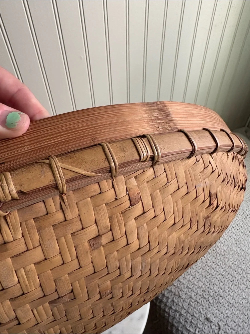 Vintage Large Woven Bamboo Asian Winnowing Basket Brown 20” Diameter Traditional